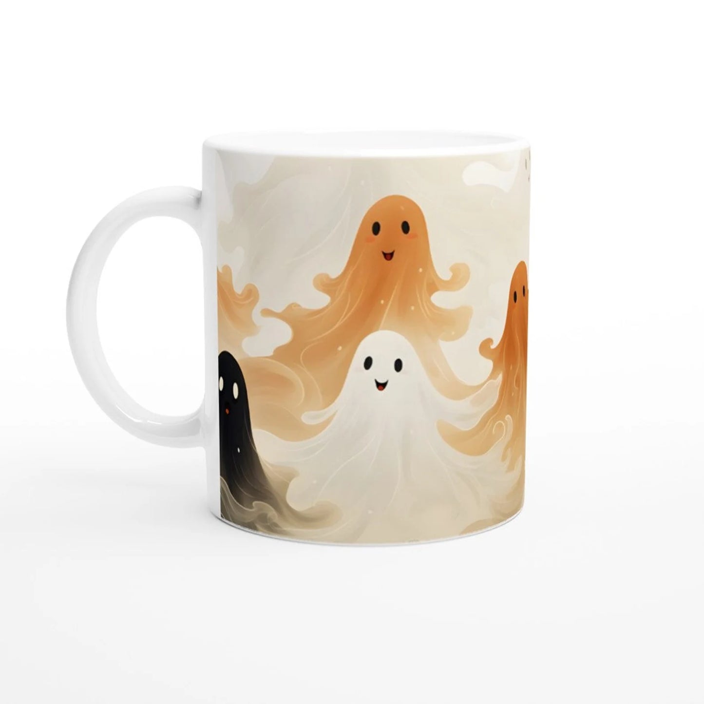 Whimsical Dancing Ghosts Halloween Mug - Spooky Elegance in Neutral Tones - Halloween-Fall-Suprise-Gift - Cute Cup