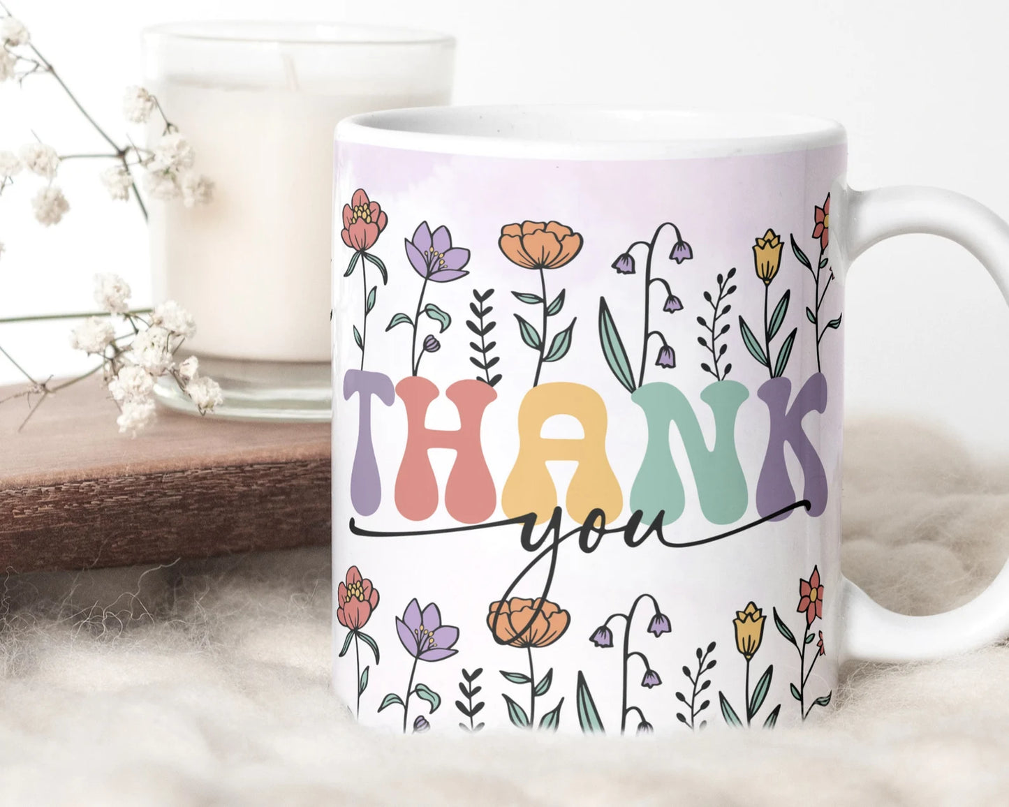 Thank You Mug Sublimation. Vintage Wildflowers Mug, Thankful Sublimation Mug, Thanksgiving Gift Mug, Retro Wildflowers Mug.