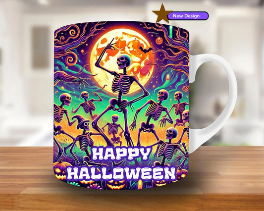 Happy Halloween Mug, 11oz & 15oz Mug, Dancing Skeleton Mug Sublimation,Skeleton Mug