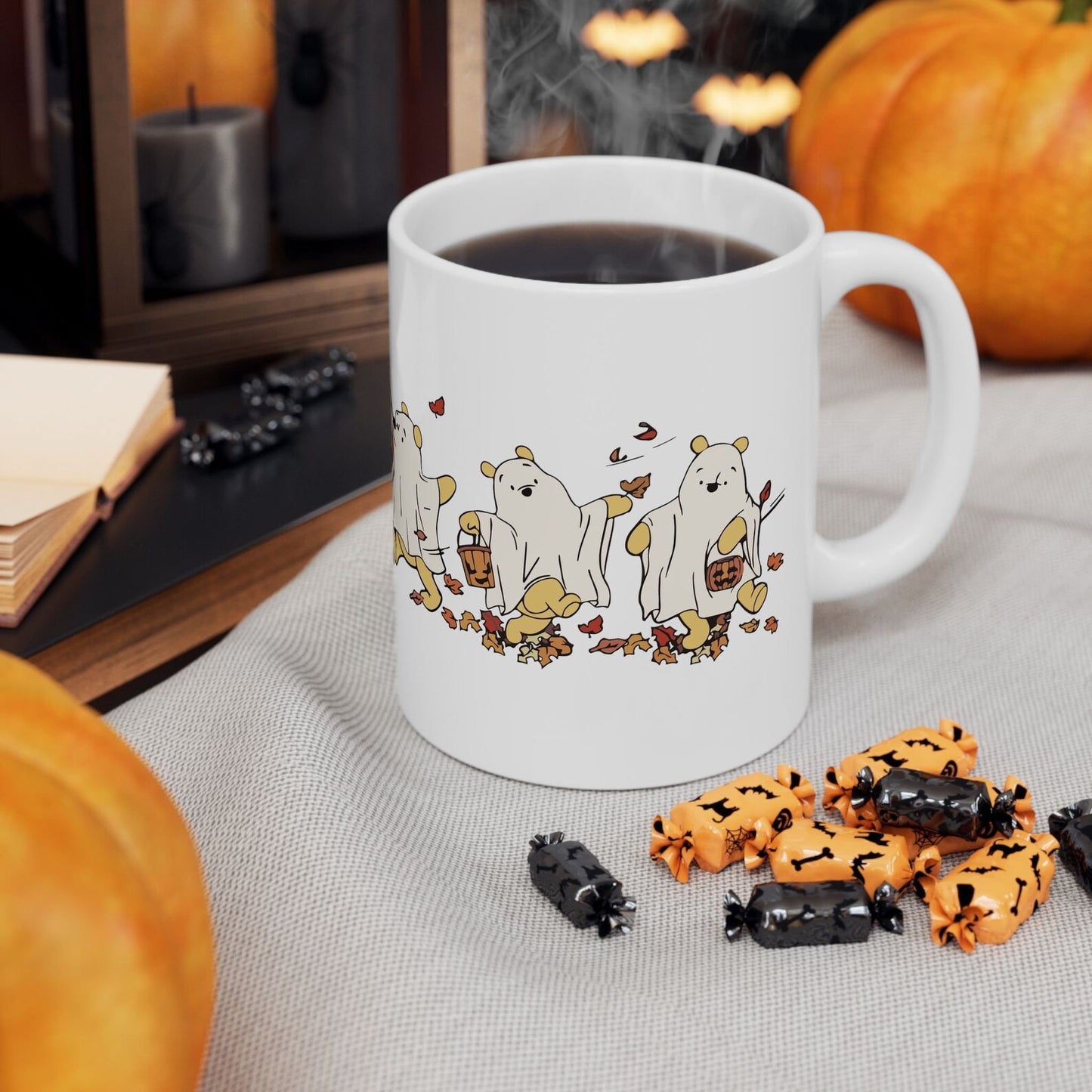 Retro Pooh Ghost Halloween Mug, Winnie The Pooh Halloween Mug, Spooky Season Mug Pooh Mug, Cute Fall Mug,Ceramic Mug, 11oz